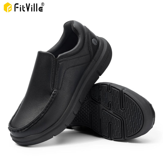 Fitville Men Wide Leather Walking Shoes With Arch Support