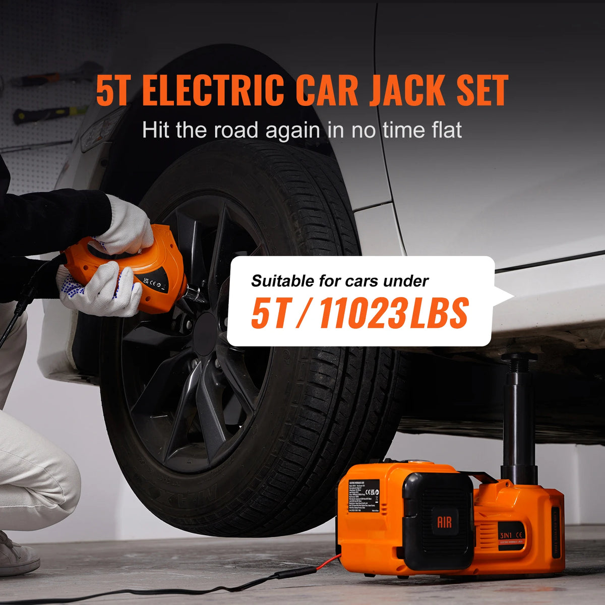 SucceBuy Electric Car Jack With Inflatable Pump And Led Light