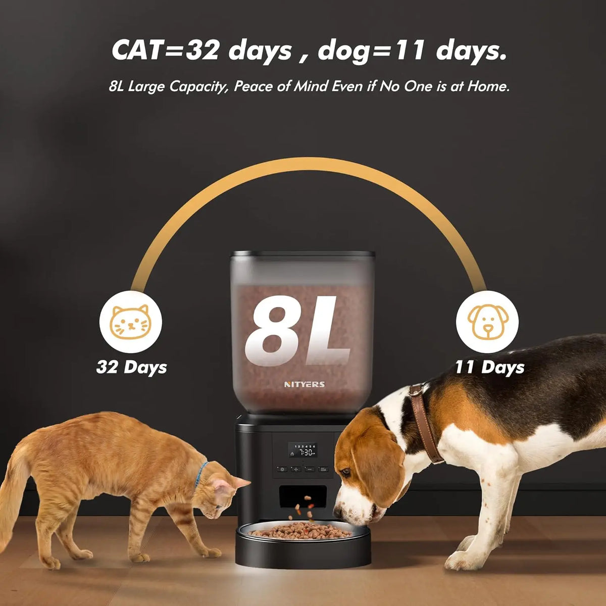 Nityers Automatic Pet Food Dispenser Stainless Steel Bowl