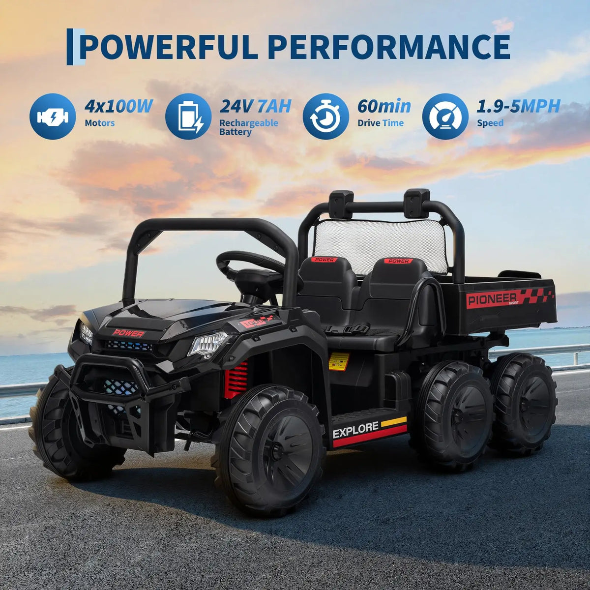 Kids 24V 4WD Electric Ride On Truck With Parental Remote