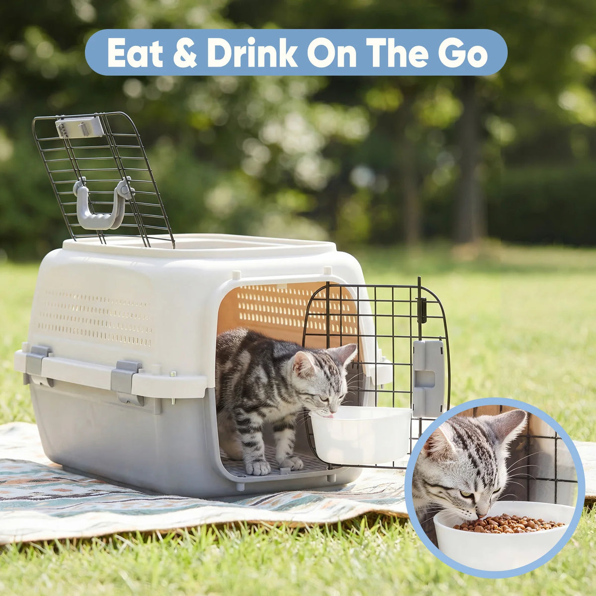 Durable Pet Travel Crate With Bowl For Small Cats Dogs