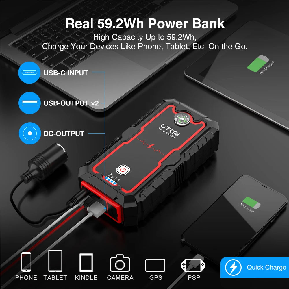 Utrai 20000mAh Car Jump Starter Power Bank Fast Charge