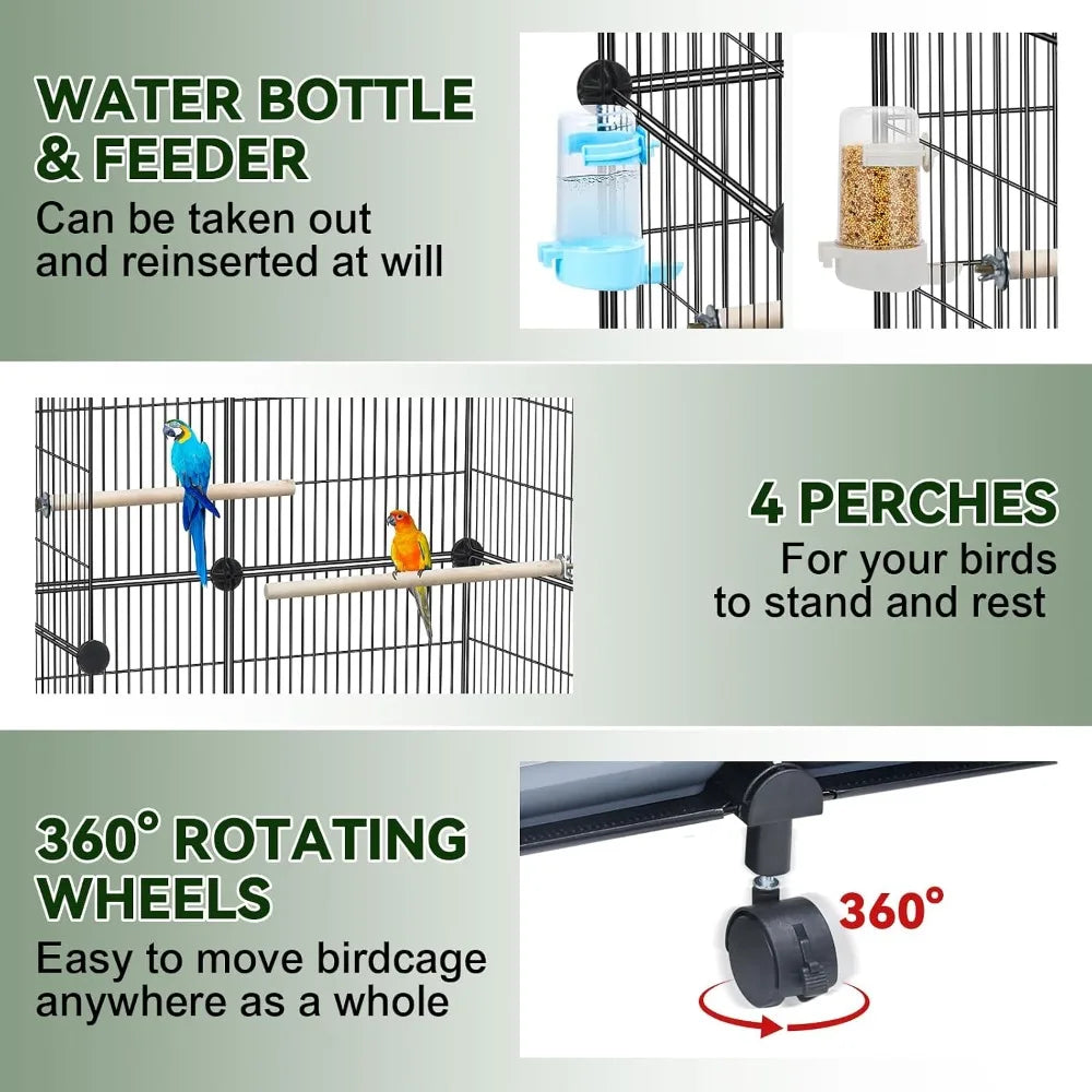 Stainless Steel Bird Cage For Parakeets With Wheels And Tray