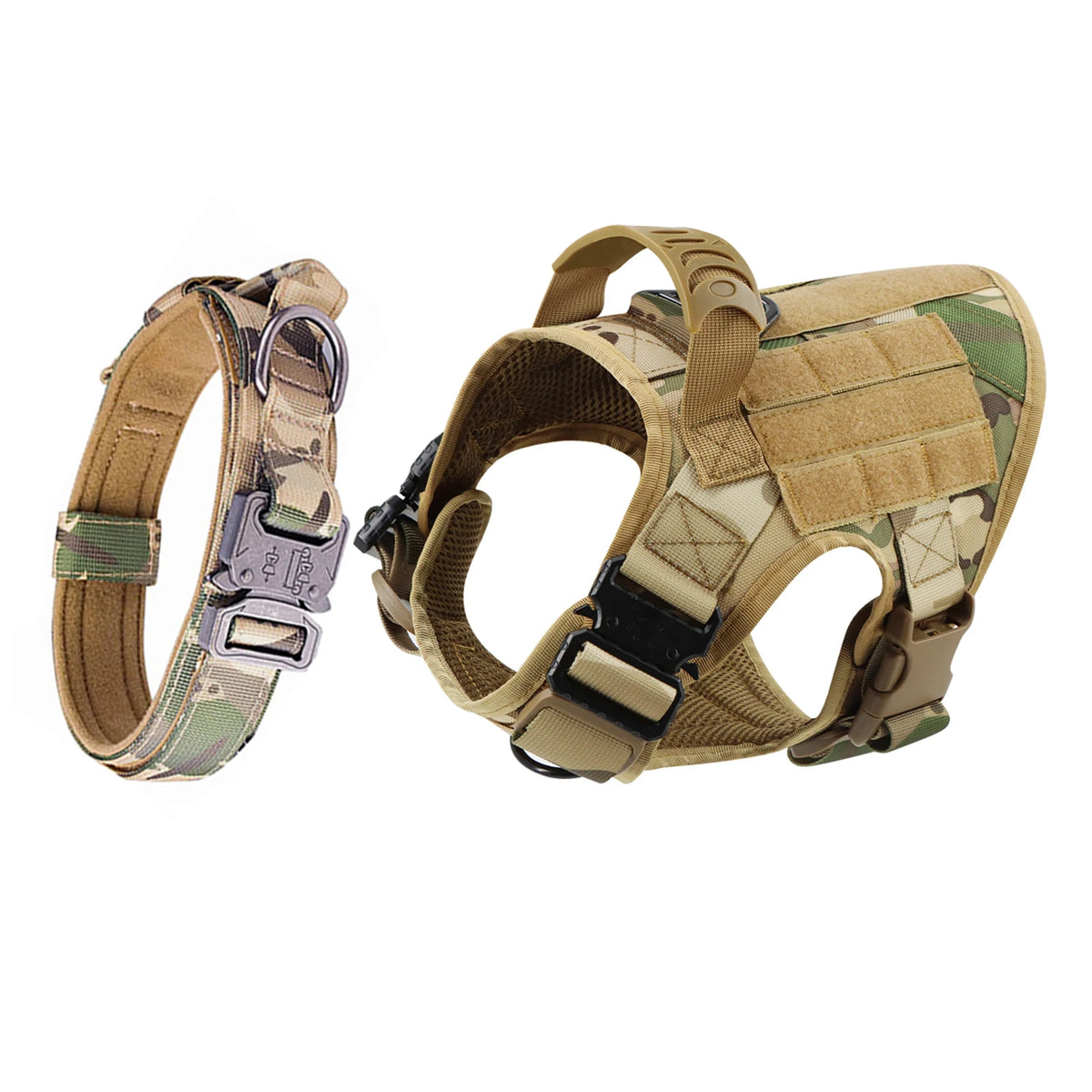 Petavel Adjustable Tactical Dog Harness With Nylon Collar Set
