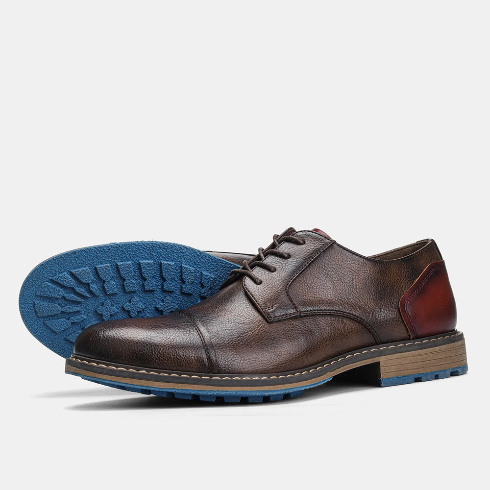 Hecrafted Men Leather Oxford Casual Derby Cap Toe Shoes