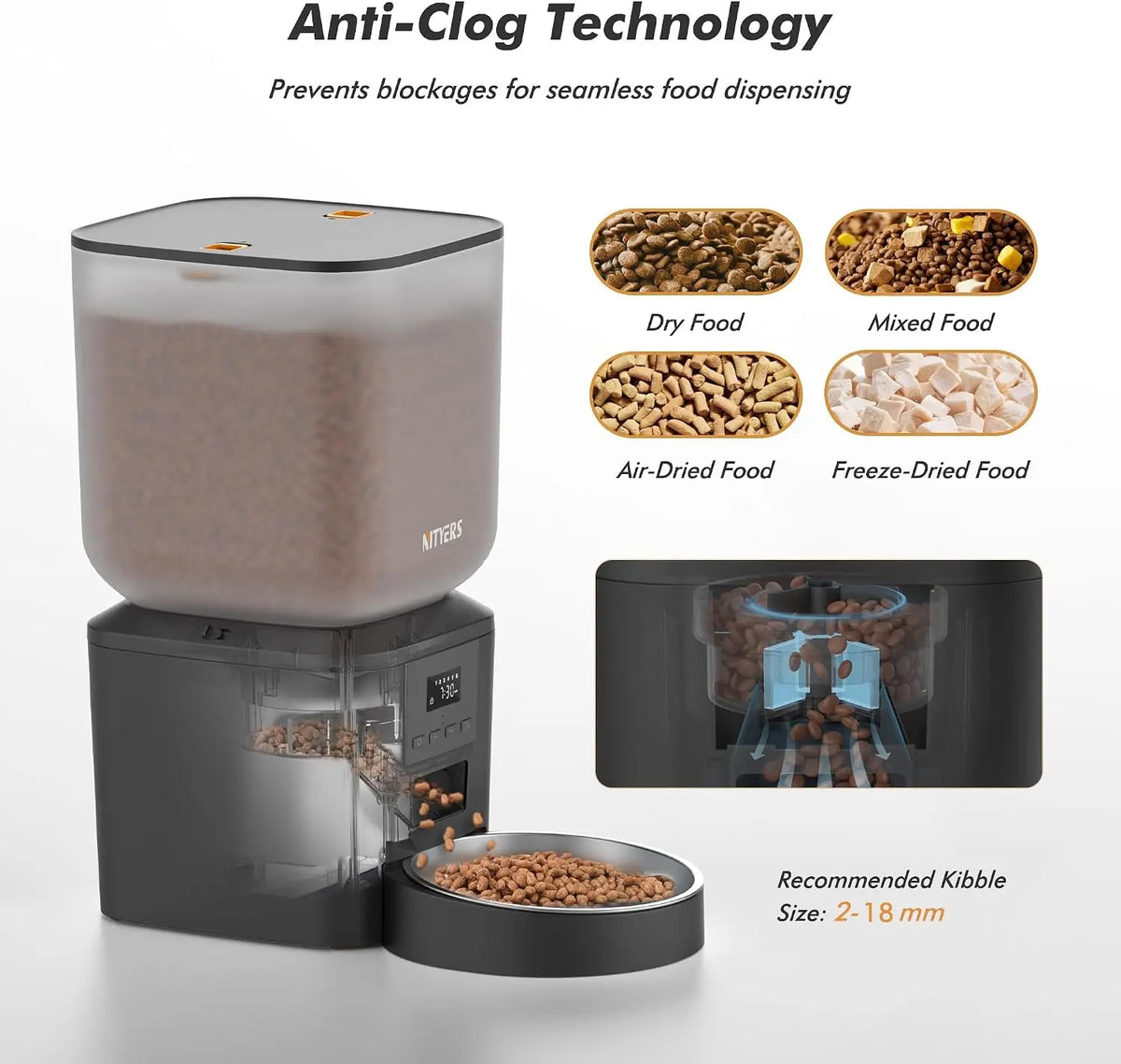 Nityers Automatic Pet Food Dispenser Stainless Steel Bowl