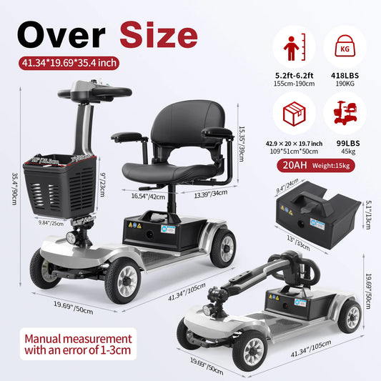 Unificare Foldable 4 Wheel Mobility Scooter With Carbon Steel Frame