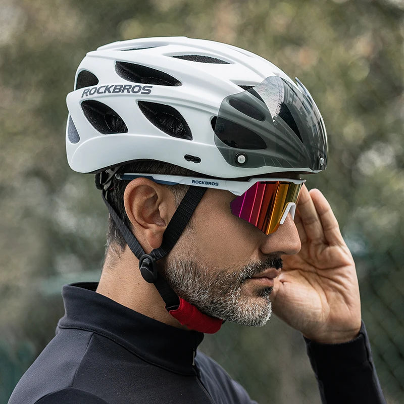 ROCKBROS Integrated Cycling Helmet With Goggles For Road And Mountain Riders
