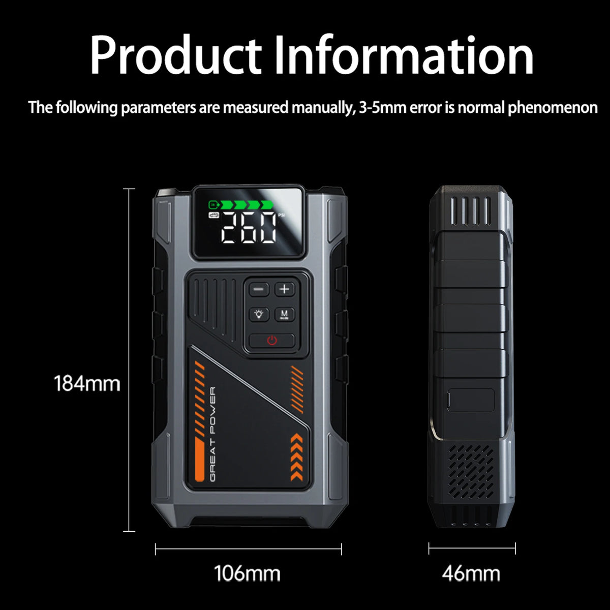 Geeneu Portable Car Jump Starter With 3000A Peak Air Compressor