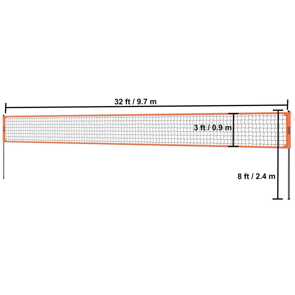 Adjustable Height Portable Outdoor Volleyball Net System With Steel Poles
