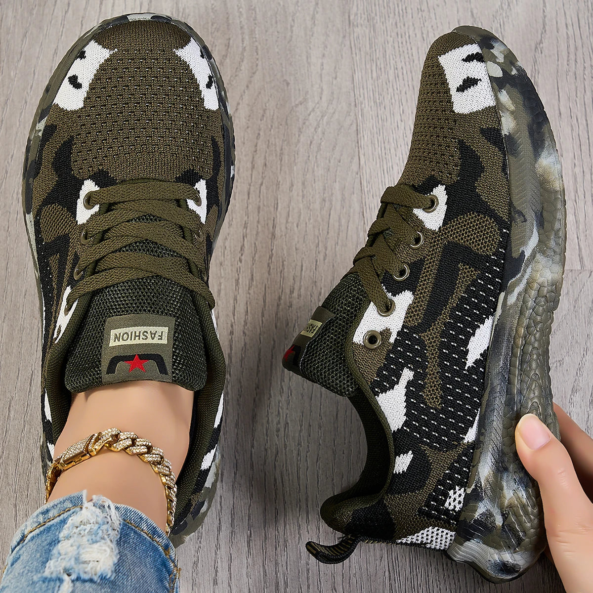 Women Knit Sneakers Breathable Mesh Lace Up Casual Walking Shoes