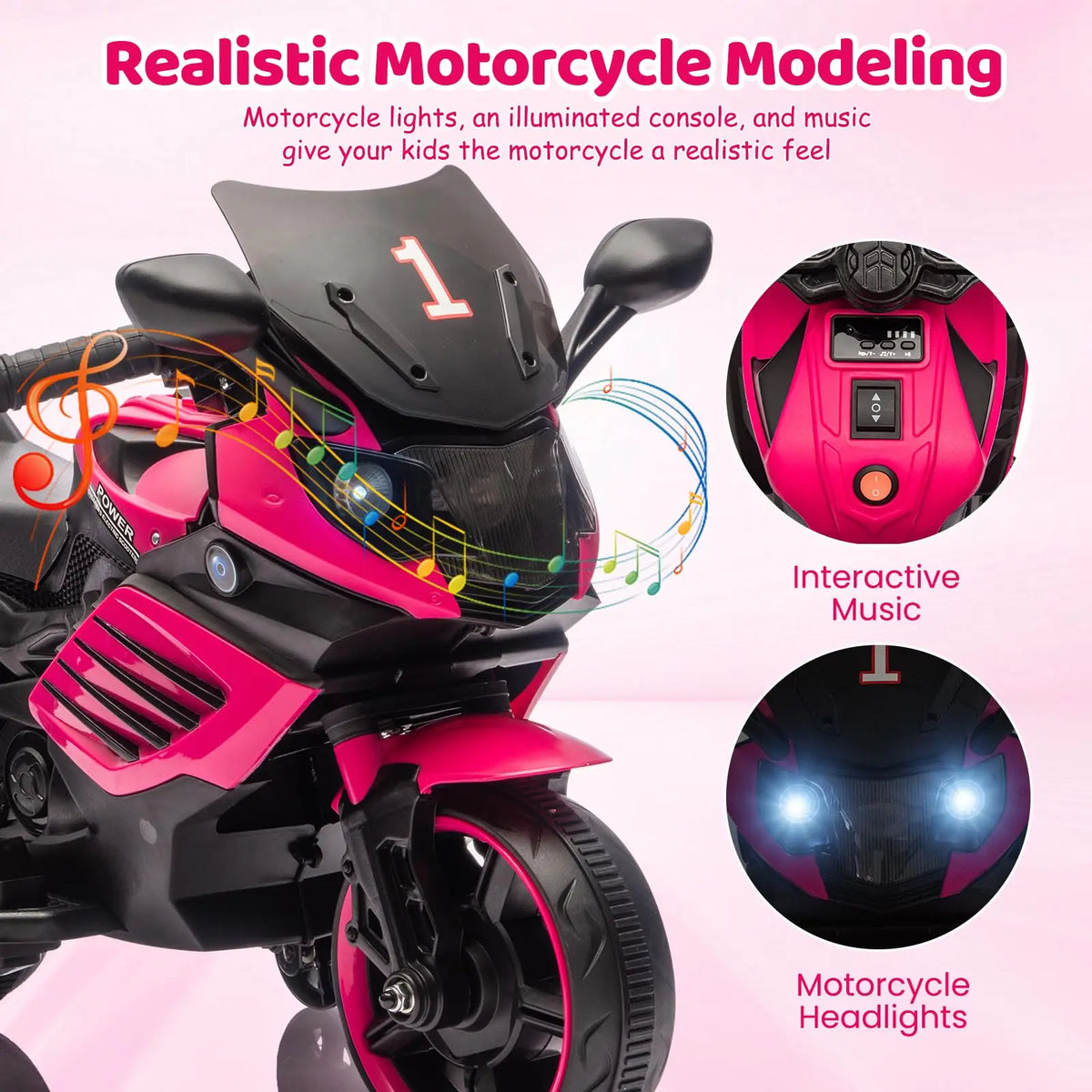 HiMiss Kids Electric Ride On Motorcycle With Training Wheels